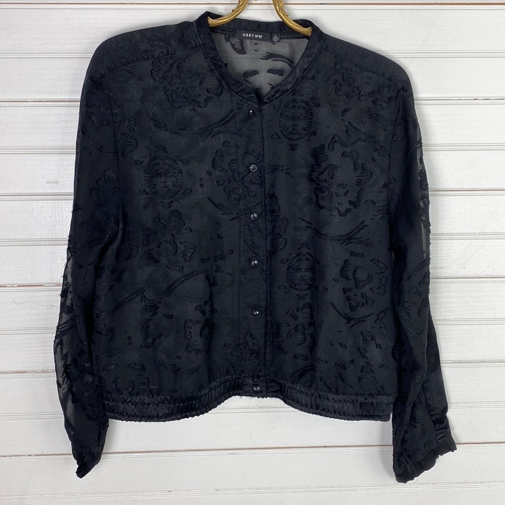 Obey N89 Sheer Embroidered Cardigan Size Large